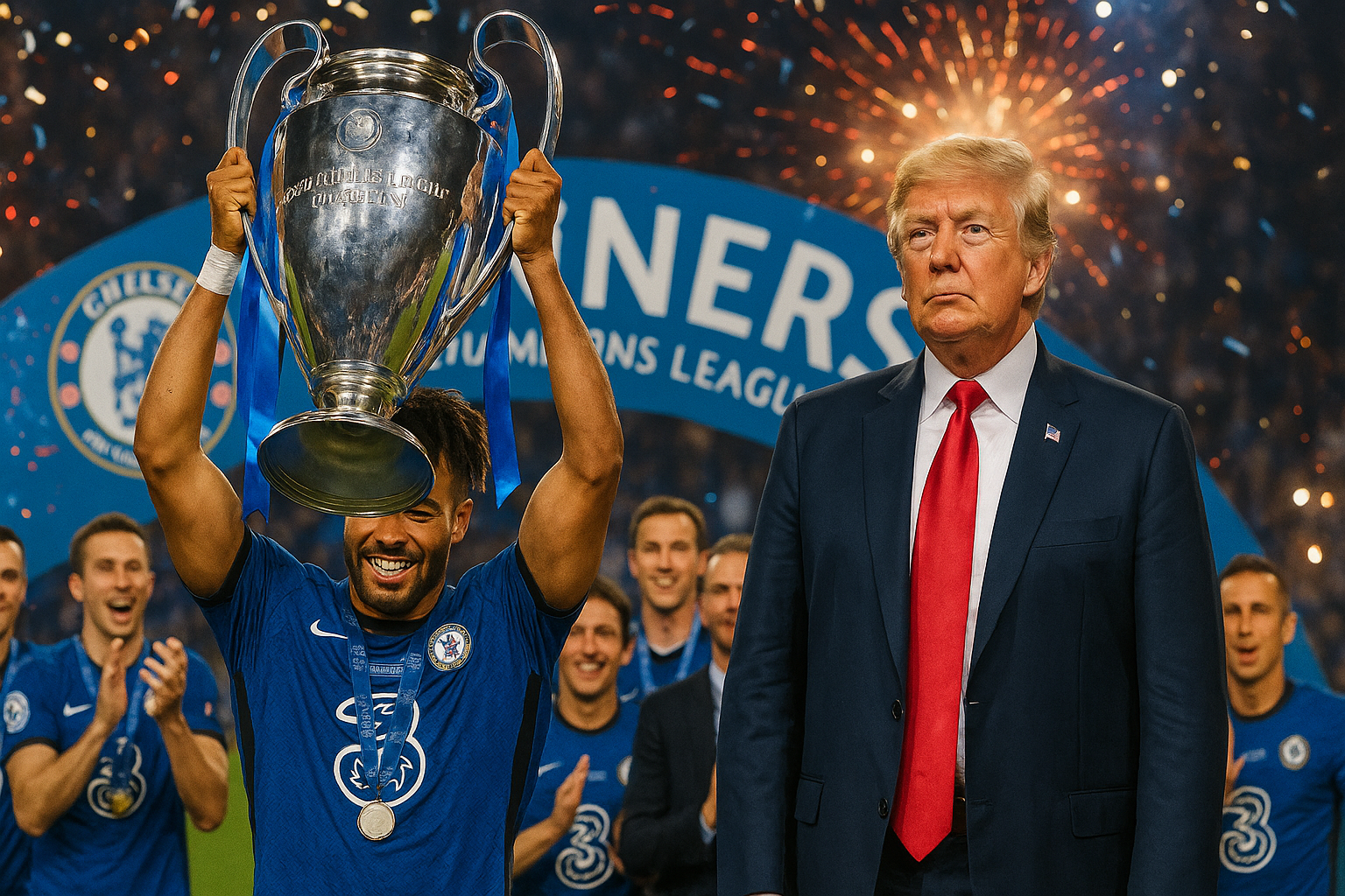 FIFA 클럽월드컵 우승 첼시, 트로피 세리머니에 등장한 트럼프 대통령에 '당황'