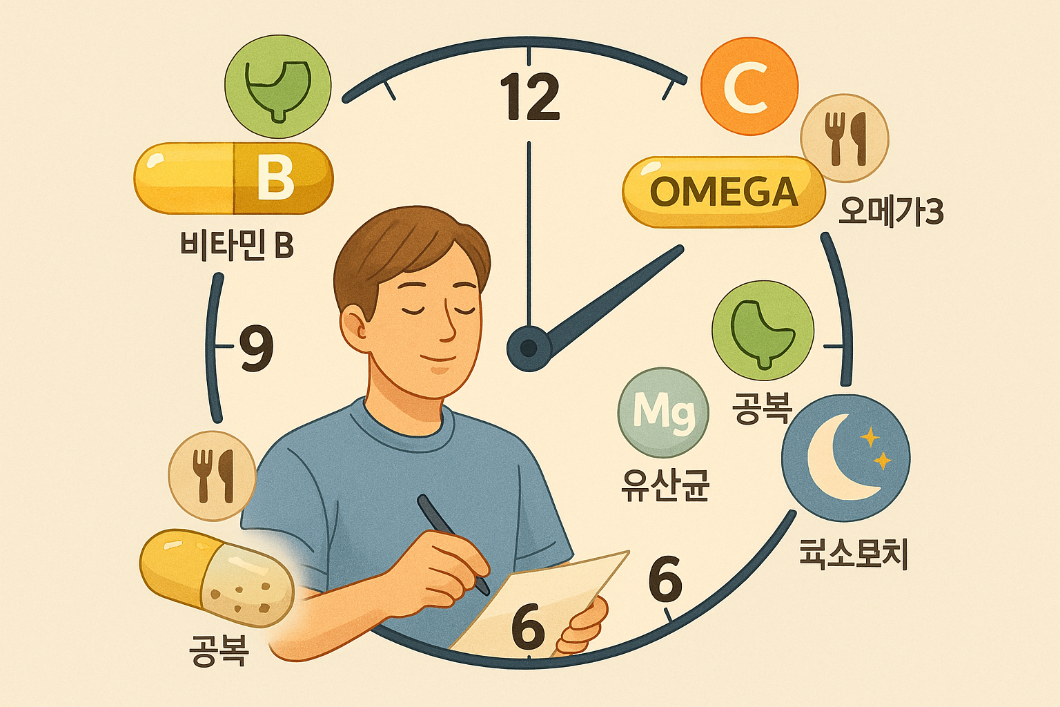 영양제, 언제 먹는 게 좋을까? 비타민부터 오메가3까지 시간대별 섭취 가이드